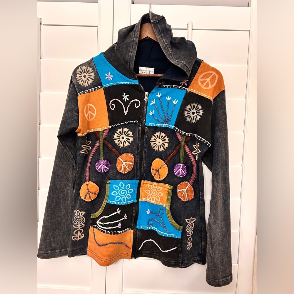 ✨ Artisan Boho Patchwork Jacket | Handcrafted Folk Art | Size Small. - Picture 5 of 11
